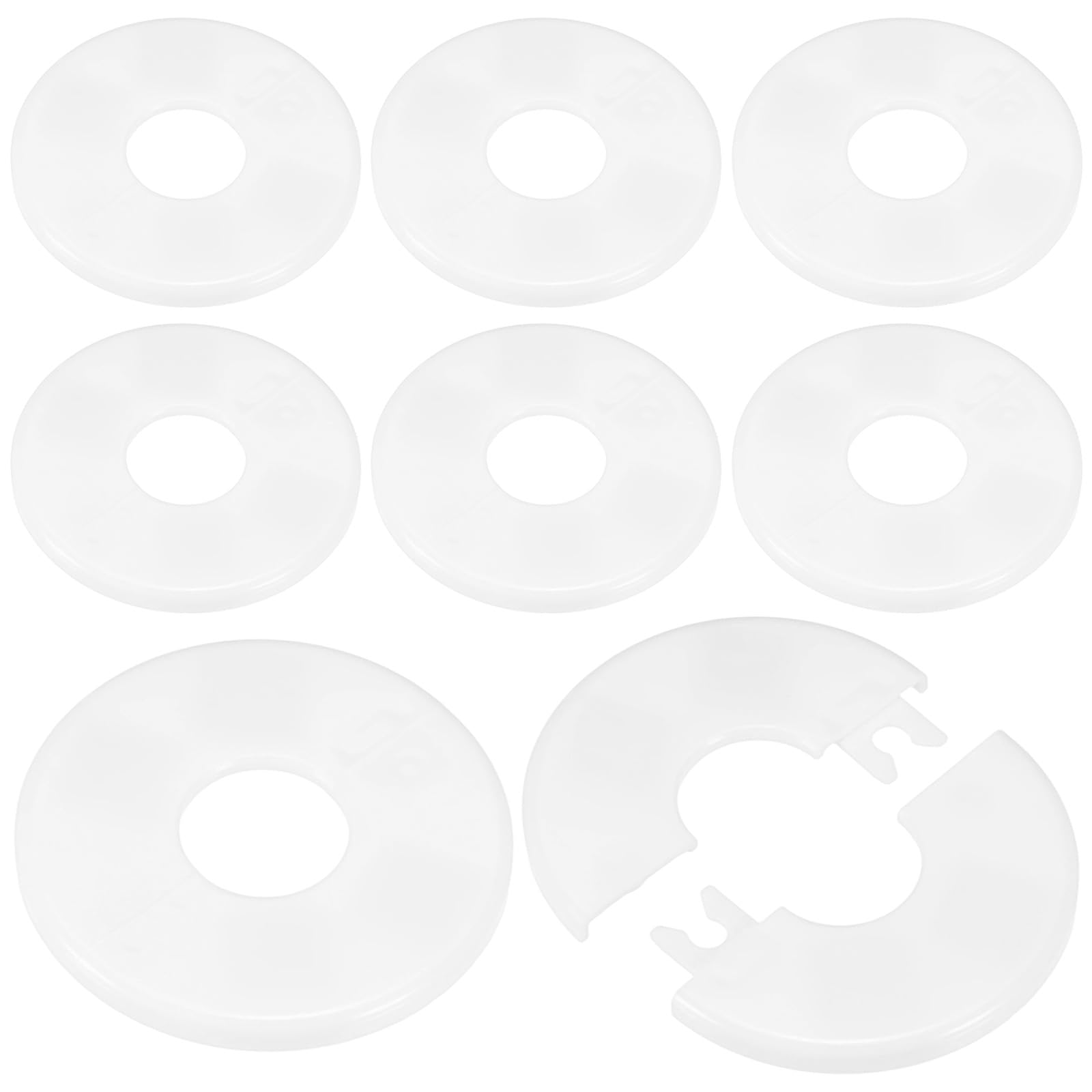 M METERXITY 8-Pack Wall Split Flange, 22mm[0.87"] ID ABS Round Self-Adhesive Escutcheon Plate Cover Buckle for Pipe Accessories/Floor/Ceiling, Plumbing Cover Plates [White, 66mm 2.6" OD] — image 1