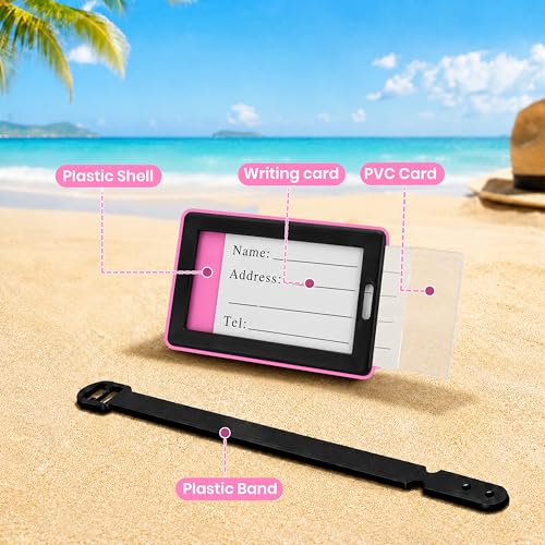 Image of Storite Pack of 2 Luggage Tags with Black Silicon Strap (Light Pink)