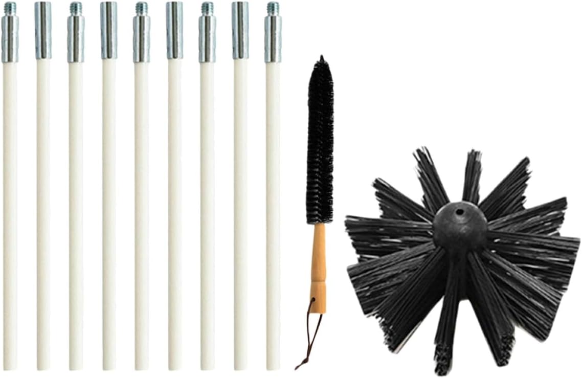 VICASKY Chimney Brush and Dryer Vent Brush Set 410mm 9 Rods Handle for Duct and Fireplace Interior Wall Maintenance