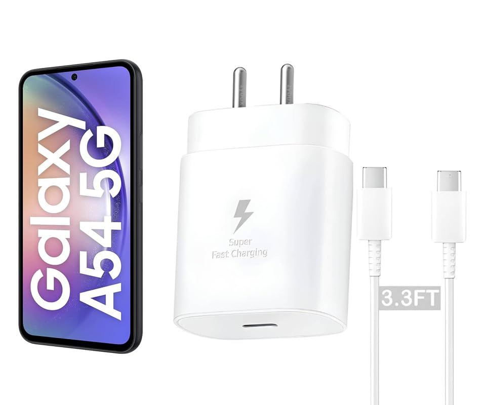 Image of Samsung 25W Type C Charger for Galaxy A54 5G | USB C to C Port Super Fast Charging Adapter for Galaxy Tab S9 Ultra /S9 Fe /S9 plus /S9 /A9 /A9 Plus /S8, 25 w Quick Mobile Phone Adaptor USB-C Device, White