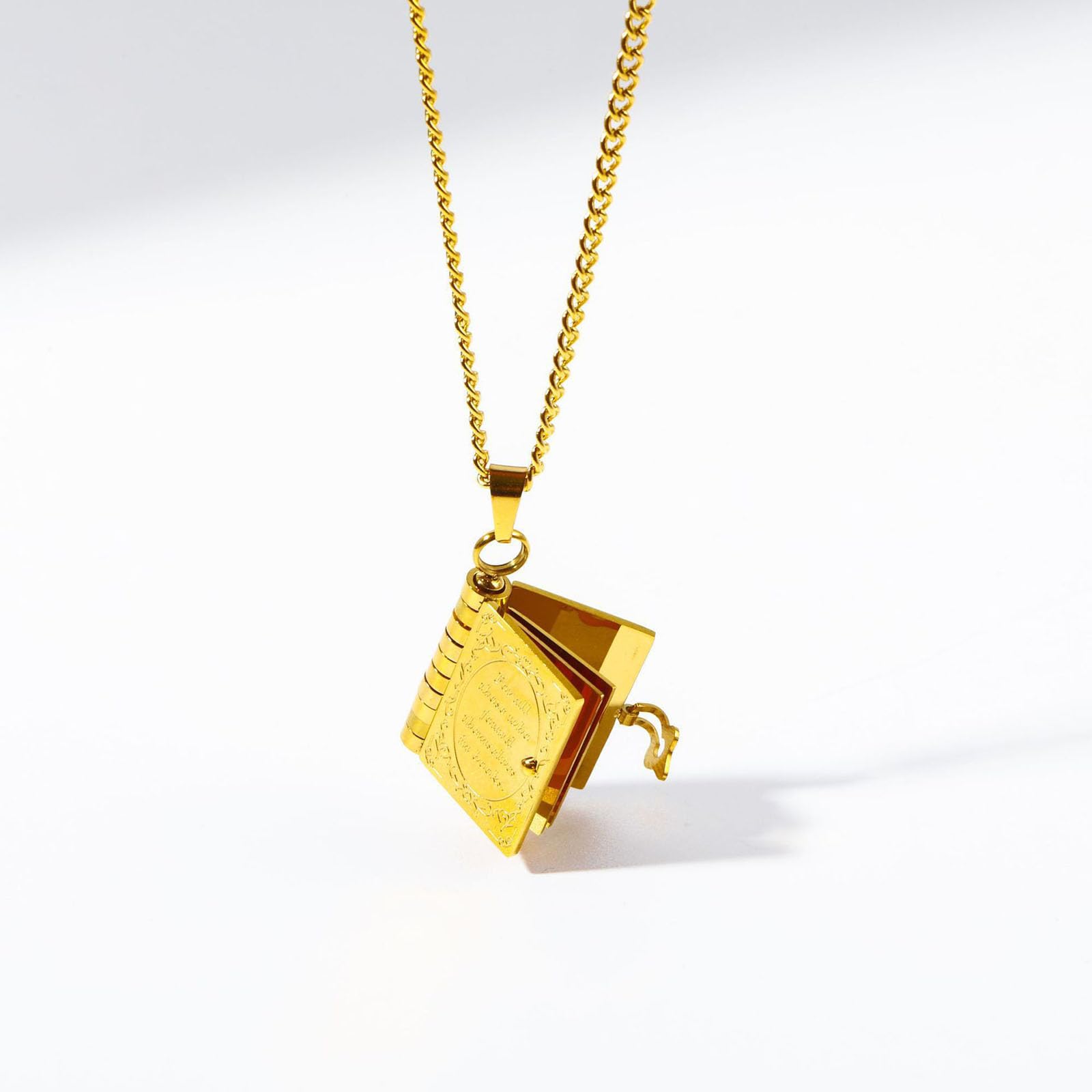 Generisch 18 Karat Vintage-Halskette mit Buchanhänger, Herzförmiger Schmetterlingsbuchanhänger, aufklappbare Buchkette für Buchliebhaber