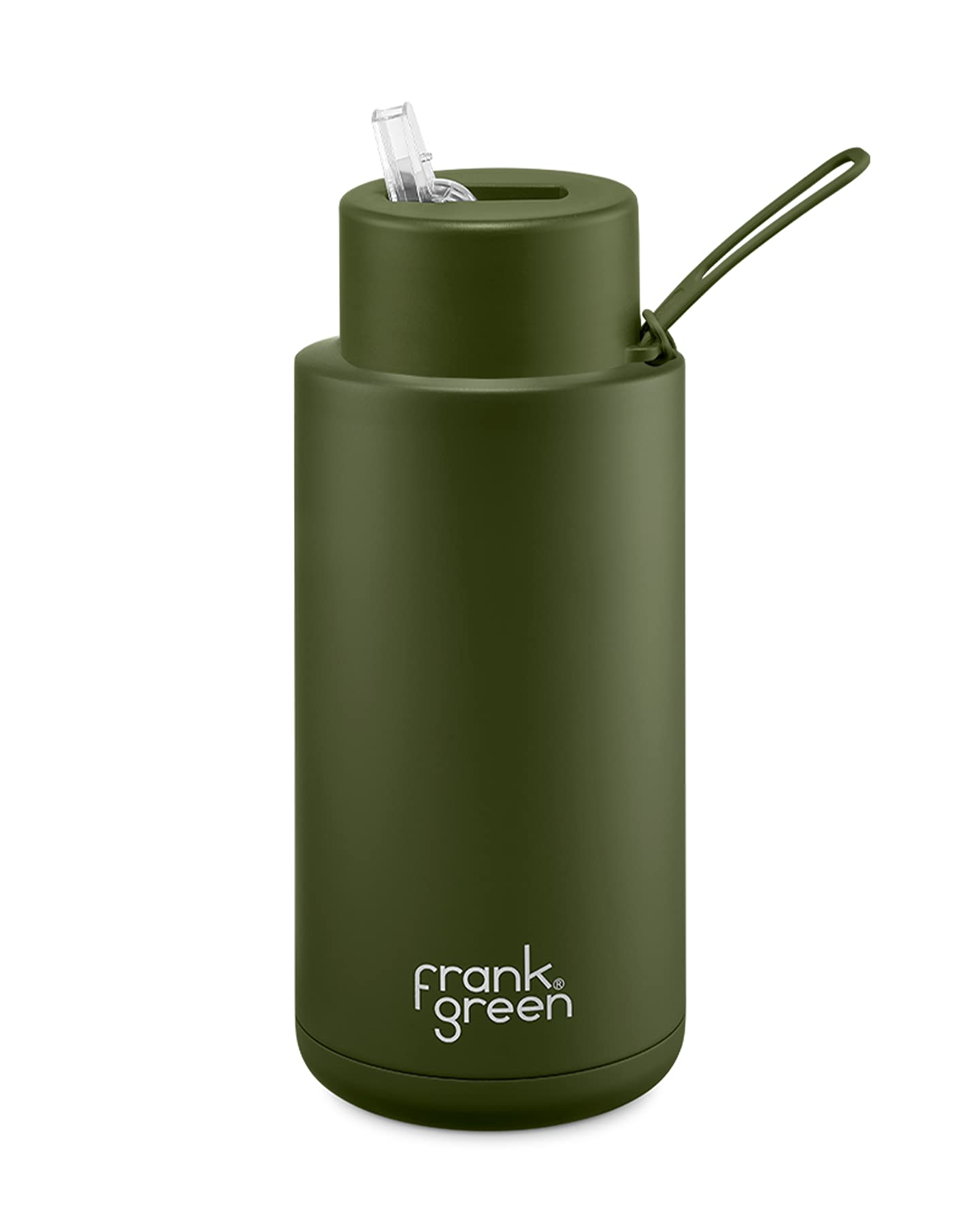 frank green Reusable Water Bottle with Straw Lid, Ceramic Insulated Water Bottles with Triple Wall Vacuum, flasks for hot and Cold Drinks, Leak-Resistant Drinks Bottle - Khaki, 34oz/1 Litre
