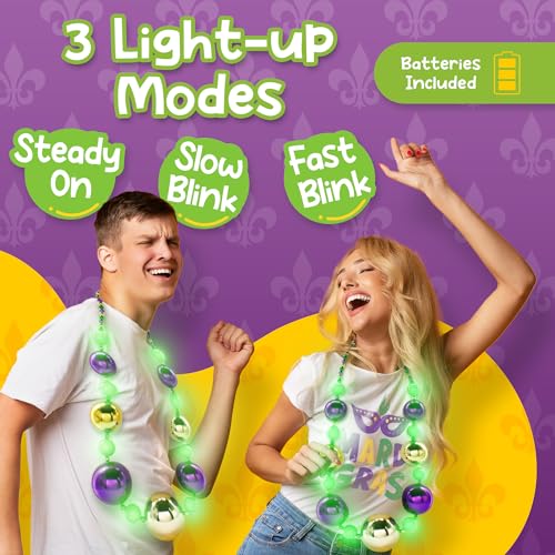 Windy City Novelties LED Light Up 44" Jumbo Bead Necklace with 3 Dynamic Light Modes for Festive Fun4