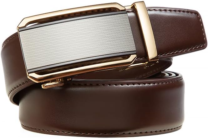 Drowsmen Leather ratchet belt 1 3/8" with Click Sliding Automatic Buckle, Adjustable belt Trim to Fit - Image 3