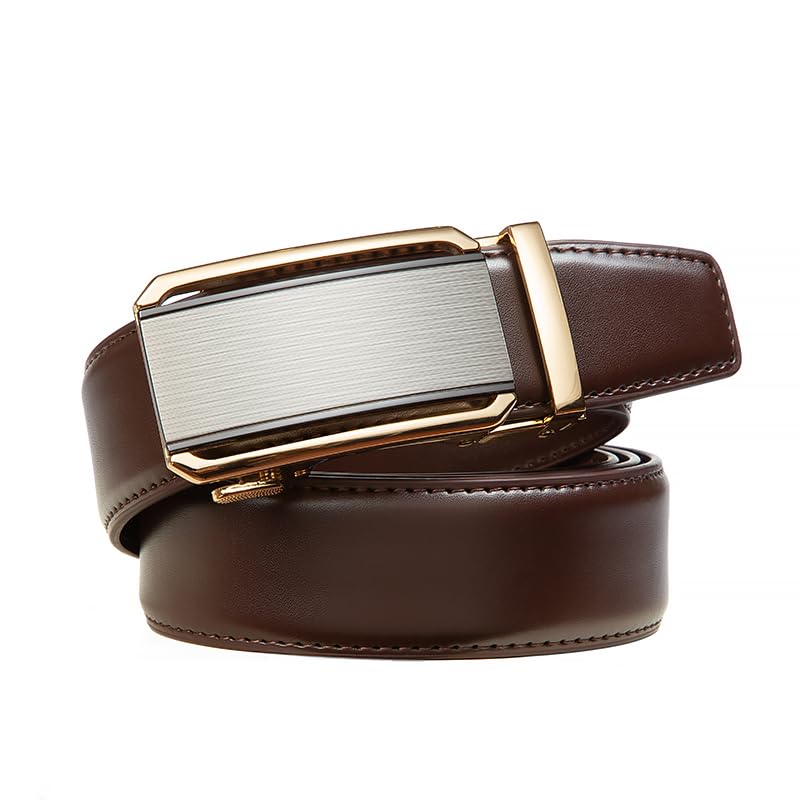 Image of Drowsmen Leather ratchet belt 1 3 /8 inch with Click Sliding Automatic Buckle, Adjustable belt Trim to Fit