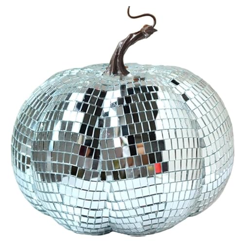 SWEETBIUTI Disco Ball Halloween Pumpkins Decoraciones de Bola de Disco Autumn Silver Glitter Ball 7.8 Pulgadas Mirador de Calabaza Mirador de Calabaza Foli