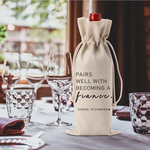 Image of Engaged Wine Bag Engagement Gifts for New Couples Engagement Party Decor | Pairs Well with Becoming A Fiance Wine Accessory Sets Champagne Bottle Wraps Bags