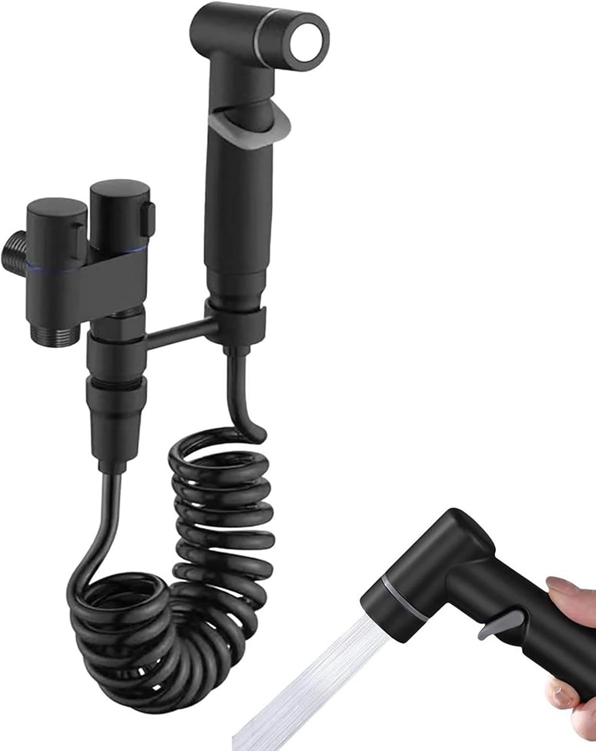 Handheld Bidet Sprayer for Toilet,1-In-2-Out Dual Control Valve,Mini Toilet Faucet Sprayer Kit Butt Washer,Hand Shower Bidet Attachment for Washing Machine and Toilet (Black) 1 Pack Black