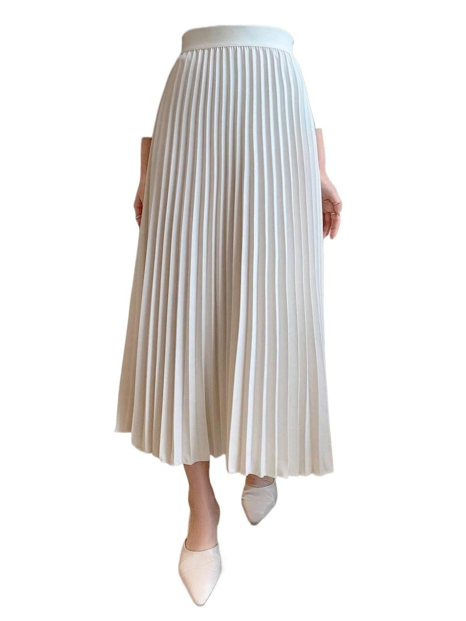 Solid Color Elegant Pleated Long Skirt Womens Basic Versatile Trendy Skirt