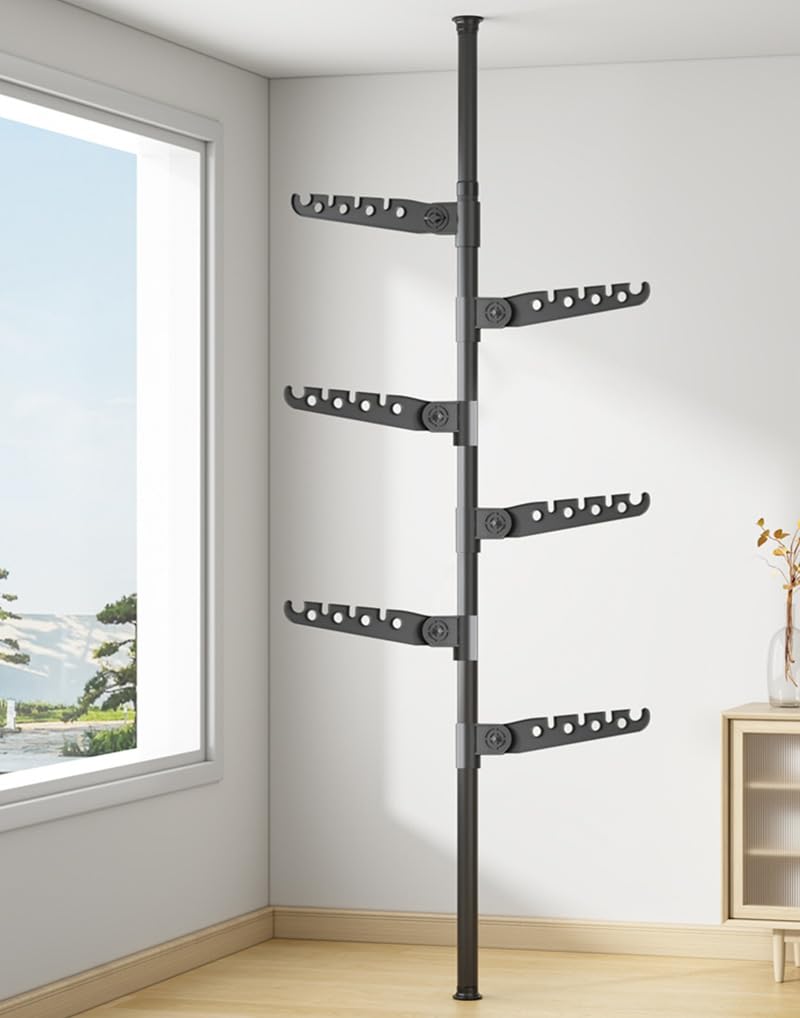 FGXHHS 6-Tier Telescopic Clothes Drying Rack - Adjustable Garment Stand & Tension Rod for Home, Balcony, Office Storage, 110-310cm, Space-Saving Laundry Solution
