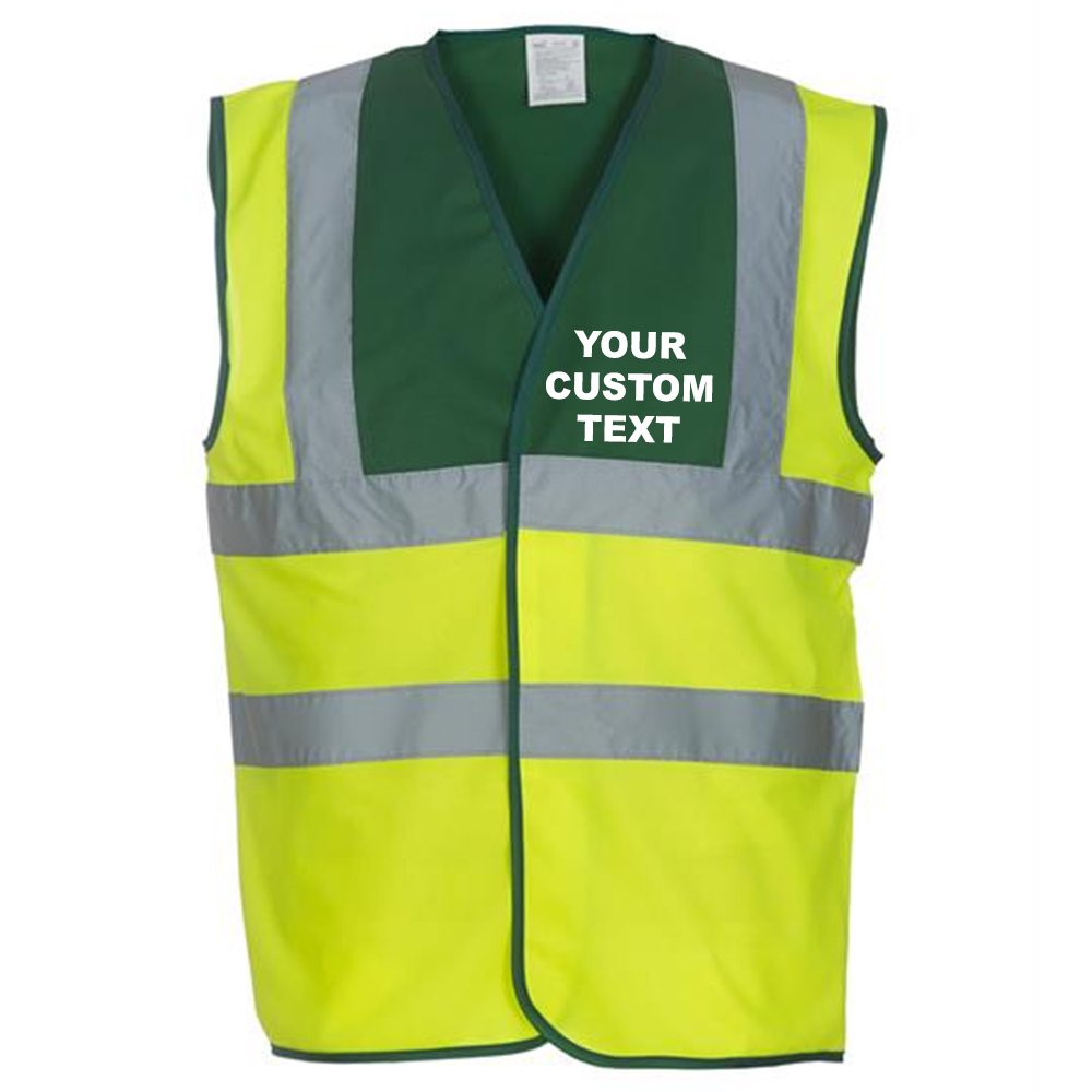 (M) YK001 Personalised Hi-vis 2-band-and-braces waistcoat, CUSTOM TEXT Hi vis vests Paramedic-Green-Yellow FRONT print Medium