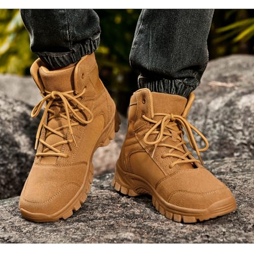 Image of Men's Hiking Boots 6 Inches Tactical Work Boot Lightweight Suede Leather Military Combat Motorcycle Boots-brown39