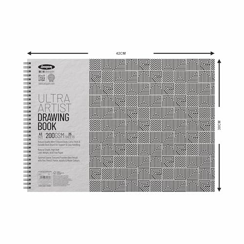 Image of Anupam Ultra Artist Book A3 Size | Wiro Binding Lay-Flat Design Notebook | Acid Free Optimal Coarse Texture | 200 GSM | 25 Sheets, 50 Pages | Ideal for Drawing, Sketching, Design & Architecture