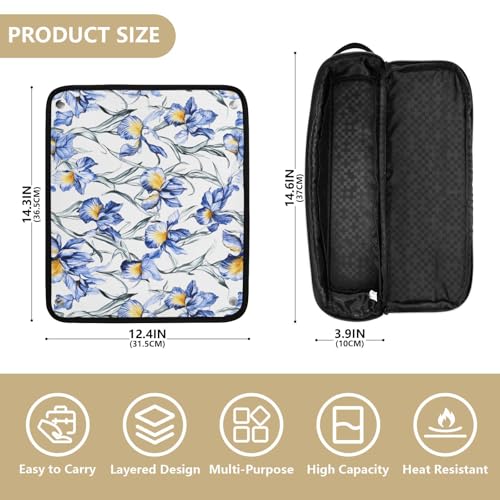 Bolsa de Viaje Cartoon Blue Iris Flowers para Herramientas de Cabello con Tapete Extraíble Resistente al Calor de Doble Capa para Planchas, Rizadores y Secador miniatura 4