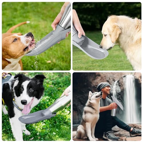 BYZESTY Hundetrinkflasche, 750ml, 180° Faltbar, Tragbar, Edelstahl, Grau, Für Hund, Outdoor