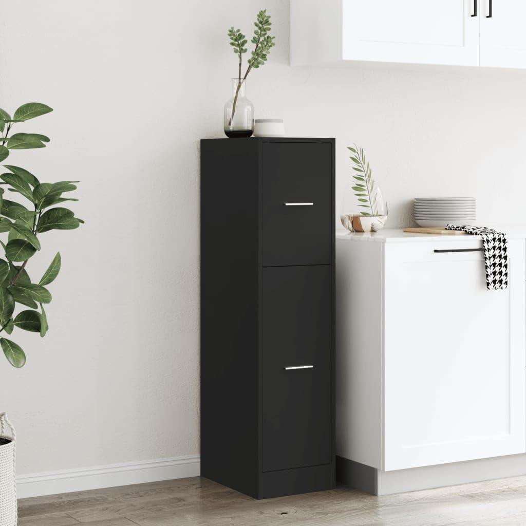 Armadietto da farmacista, nero, 30 x 41 x 118 cm, in legno, cassettiera con 3 cassetti e guide in metallo, versatile armadio da cucina per soggiorno e ufficio