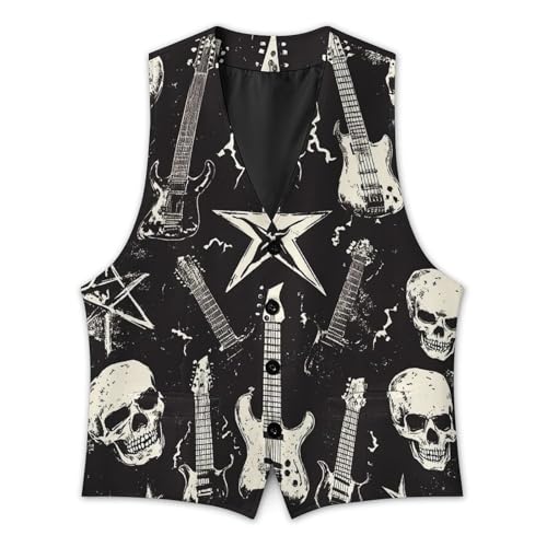 Rock Music Themed Men's Suit Vest Slim Fit V-Ncek Waistcoat Business Casual Vest3