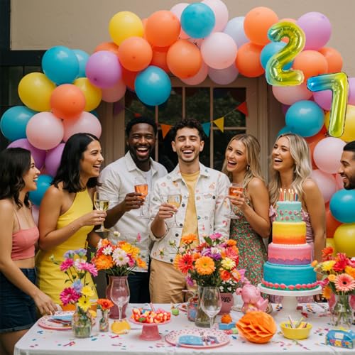 Image of TONIFUL Number Balloon 16 Inch 10 Pcs Colorful 0-9 Birthday Number Balloons | Small Custom Digital Mylar Foil Ballons for Birthday Engagement Graduation Anniversary Baby Shower Party Decorations