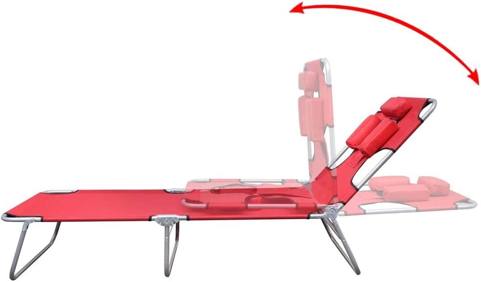 Folding Sun Lounger with Head Cushion.Adjustable Outside Patio Sunlounger.Outdoor Garden Lounge Chair Powder-Coated Steel Red