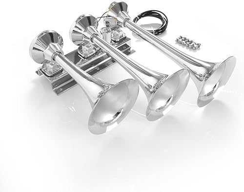 Miniatura 3 de Highsoar - Bocina de aire para camión de 12 V24 V, 150 db, 3 bocinas de trompeta, kit universal para coche, tren, barco