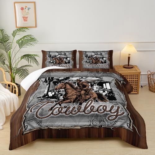 Image of Brown Western Cowboy Comforters King Size,Boys King Size Bedding Set Cowboy Themed,with 1 Comforter with 2 Pillow Case,Western Bedroom Decor for Boys Men Kids
