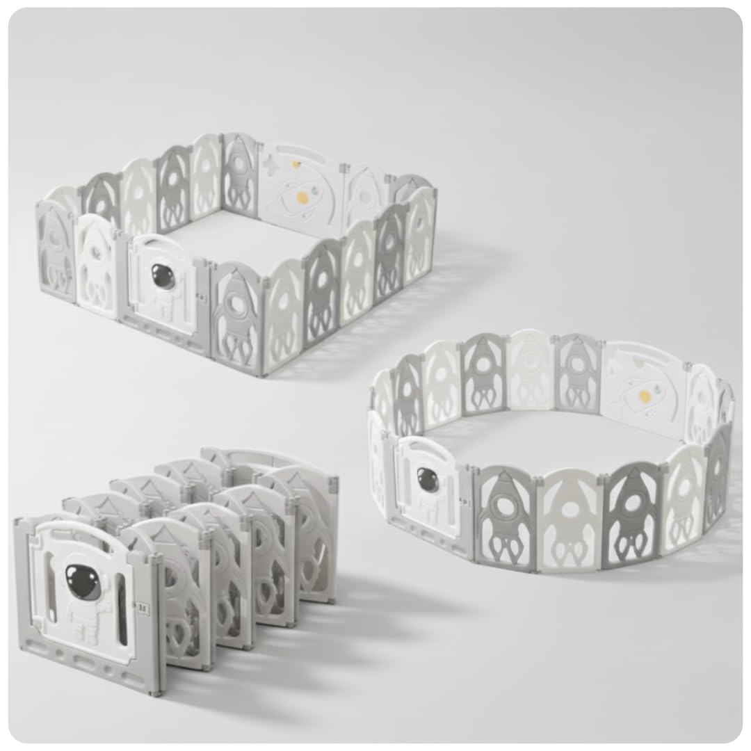 Parc Bébé Modulable 145x145 CM – Entreprise Française - Grand Parc Bébé Pliable Gris et Blanc – Aire de Jeu Sécurisée pour Enfant – Parc Modulable Bébé Évolutif – Parc Facile à Installer