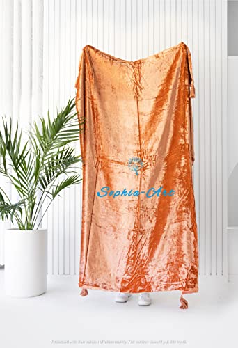 Sophia-Art Luxury Crushed Velvet Throw Blanket with Tassels Sofa Bed Soft Blankets Boho Warm Throws Cozy Plush Lightweight Pet (50x60 inches, Terracotta)