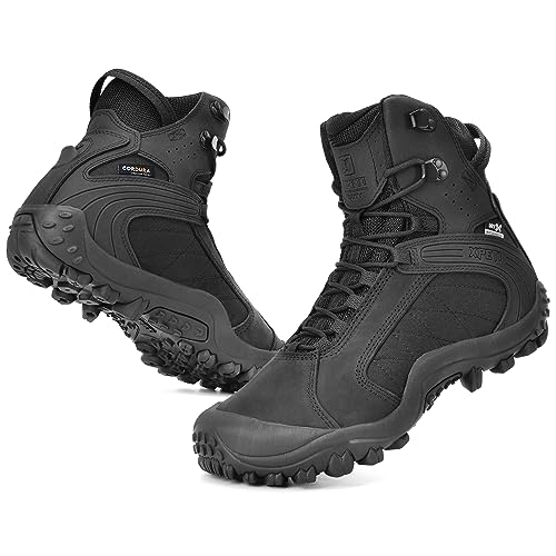 XPETI Mens Tactical Boots 8' Black Combat Boot Waterproof Leather Hiking Boots Men Size 11