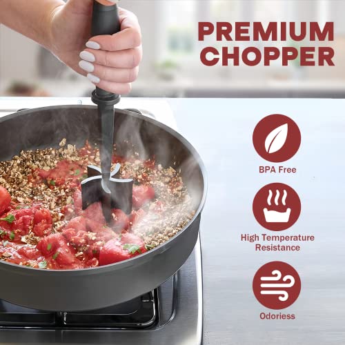 Meat Chopper, Hamburger Grinder, Premium Heat Resistant Smasher for Ground Beef, Burger Grinder Nylon Potato Mix Tool, Meat & Poultry Tenderizers-Black image 6