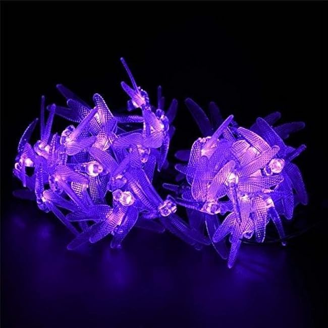 Dragonfly Lights - 20FT/6M 30 LED Solar String Lights with 8 Modes, Waterproof for Outdoor, Garden, Christmas Decorations (Purple)
