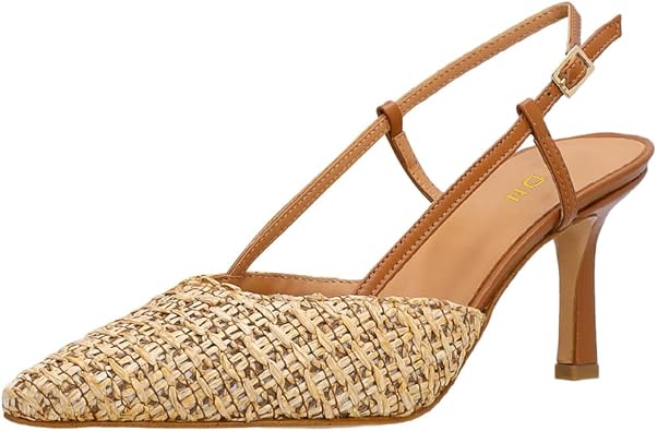 YDN Womens Woven Pointed Toe Stiletto Heel Slingback Pumps Summer Comfy Shoes Resort Style Heels for Vacation Date Night Daily Wear Size 4-16 US