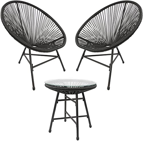 RayGar Ensemble de 3 chaises de jardin en forme d œuf de bistrot pour intérieur et extérieur (noir)