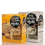 DAMTUH Korean Roasted Black Grains Mixed Powder with Black Beans, Black Sesame Seeds, Black Rice, 12 Super Grains Mixed Powder with Oats, Chickpeas, Quinoa (Misugaru 20g), 2 Boxes (12 Sticks x 2)