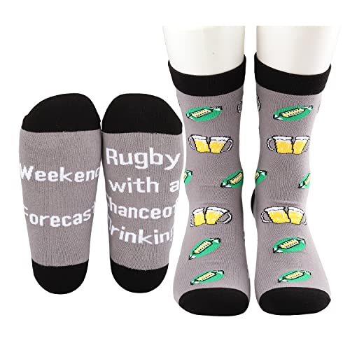 MBMSO 2 Pairs Rugby Socks Weekend Forecast Rugby with a Chance of Drinking Funny Rugby Gift for...