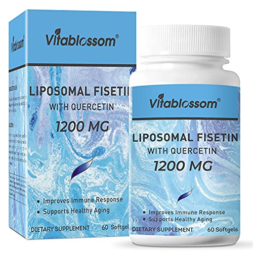 Liposomal Fisetin 1000 mg with Quercetin 200mg Supplement per Serving-Bioavailable Polyphenols Antioxidants for Women, Men-Blended Flavonoid Vitamin Supplements,60 Count (Pack of 1)