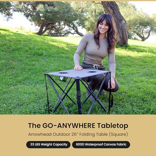 ARROWHEAD-OUTDOOR-26-66cm-Heavy-Duty-Portable-Camping-Folding-Table-2-Cup-Holders-Compact-Square-Carrying-Case-Included-Steel-Frame-High-Grade-600D-Canvas-USA-Based-Support
