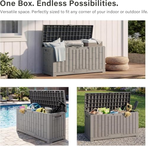 Image of EAST OAK Outdoor Storage Box, 60 Gallon Deck Box Indoor and Outdoor Use, Waterproof Resin Storage Bin for Patio Cushions, Gardening Tools, Lockable, UV Resistant, Ash Grey