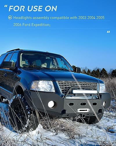 Image of Nilight Headlight Assembly Compatible with 2003 2004 2005 2006 Ford Expedition Headlamps Replacement Chrome Housing Clear Reflector Lens Driver and Passenger Side