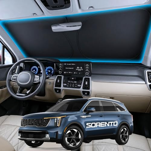 Image of Wigoo for Kia Sorento Windshield Sunshade [OEM Design, 100% Sun Blockage] Foldable Heat Insulation Sun Shade with Storage Bag, for Kia Sorento (2016-2026), Silver Coating