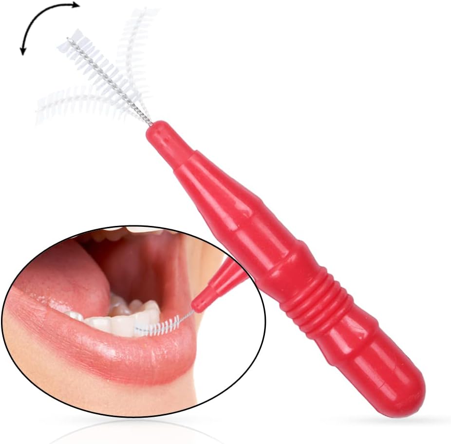 100 Pieces Braces Brush for Cleaner, Toothpick Dental Tooth Flossing Head Oral Dental Hygiene Flosser Tooth Cleaning Tool (Red+Blue) image 2