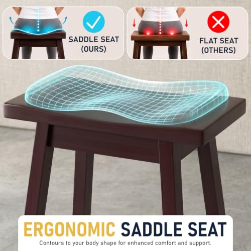 BestOffice Butacos de Barra de 24 Pulgadas, Juego de 2 Unidades, Asiento de Madera con Forma de Silla de Montar, Color Marrón, Diseño para Isla de Cocina y Comedor, Estilo Clásico miniatura 4