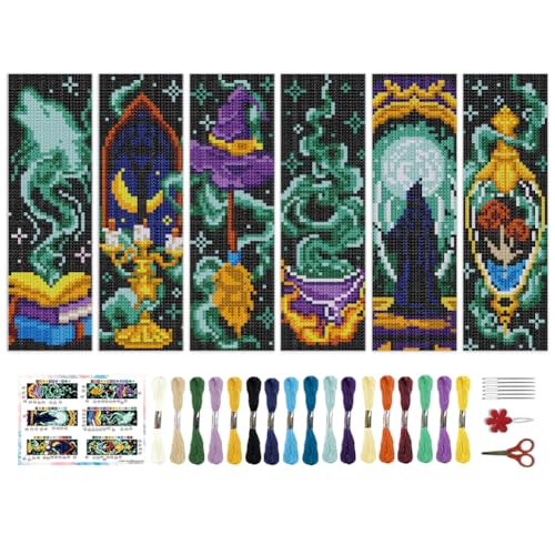 Image of BEUNITONE 6 Pcs Cross Stitch Bookmark Kit for Beginner Magic Stamped Cross Stitch Kit for Adults Printed Embroidery Bookmarks Kits with Instruction for DIY Crafts Book Lovers 8.5''x3''
