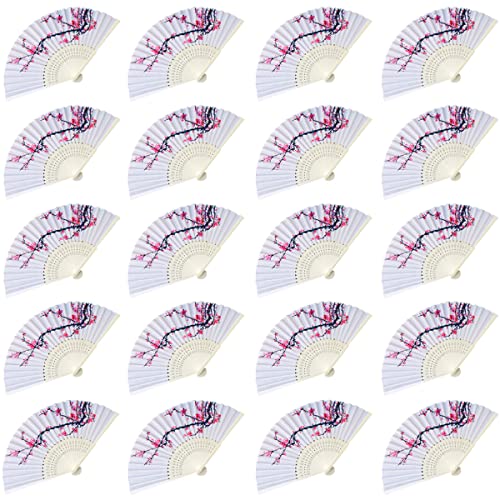 LYART 20PCS Delicate Cherry Blossom Design Silk Folding Hand Fan Wedding Favors Gifts,Fan Girls, Ladies, Church Wedding Gift, Party Favors, DIY Decoration Music Festival, Party, Parade