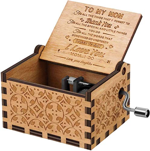 RUYE You are My Sunshine Music Box Wood Personalizable Music Box, Laser Engraved Vintage Wooden Sunshine Musical Box Gifts for Birthday/Christmas Sunshine (Daughter to Mother, Small)