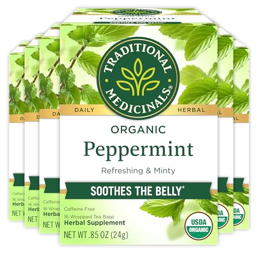 Traditional Medicinals Tea, Organic Peppermint, Soothes Your Belly, Refreshing & Minty, 96 Tea Bags (6 Pack)