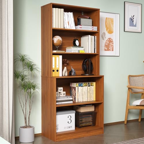 holzart 71\" Tall Book Shelf, 5 Tier Large Bookshelf, Standing Wood Display Shelf for Living Room, Office, 31.5\" W x 70.87\" H x 15.7\" D, Brown