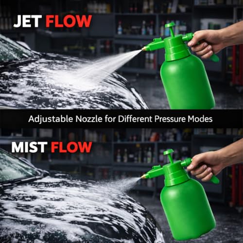 Image of MIKANIX Manual Pressure Spray Bottle for Gardening & Cleaning | Hand Pump Water Sprayer with Adjustable Nozzle | Multipurpose Plant Mister for Indoor & Outdoor (2L, Green)