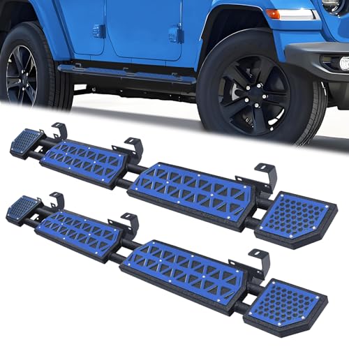 Peforway Running Boards Fit for Jeep Wrangler JL 2018-2025 2026 Off-Road Side Steps for JL 4 Doors 7 Inch Rock Rail Steps Blue Panel Carbon Steel Rock Sliders Estribos para with Brackets