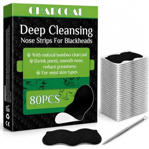 Tiras para Puntos Negros, 80 Piezas Tiras Nasales de Carbón para Limpieza Profunda, Eliminador Eficaz de Puntos Negros, Fórmula Suave Natural, Para Hombres y Mujeres, Todo Tipo de Piel