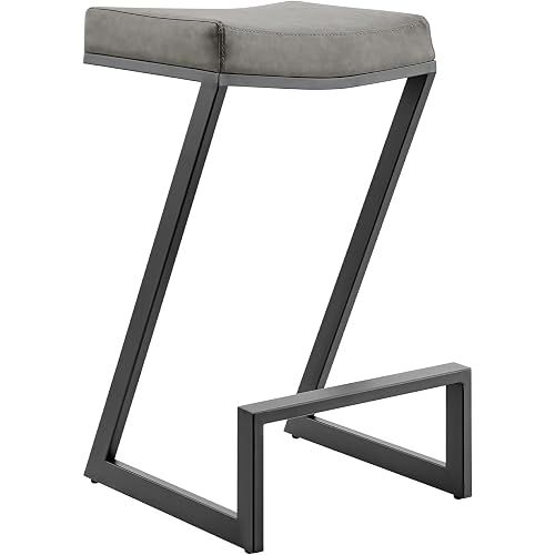 Armen Living Atlantis Backless Faux Leather and Brushed Stainless Steel Bar Stool